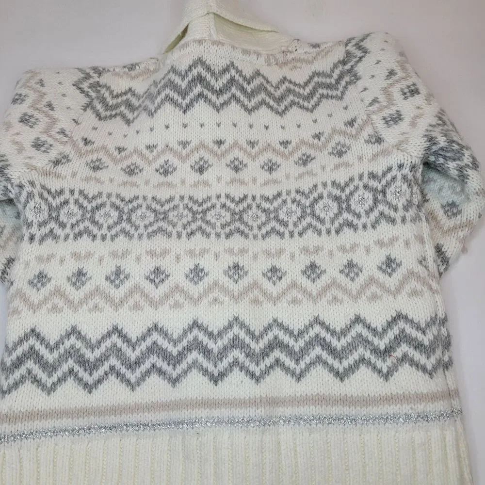 Baby B'gosh Cardigan Kids 24M White Excellent Fair Isle Shawl Collar Metallic